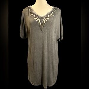POL Charcoal Short Sleeve Top with Cutout Design